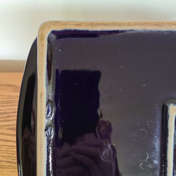 Vintage Ceramic Pottery ~13x9 Baking Dish Handmade Cobalt Blue Glazed Baking Pan - Picture 15 of 16